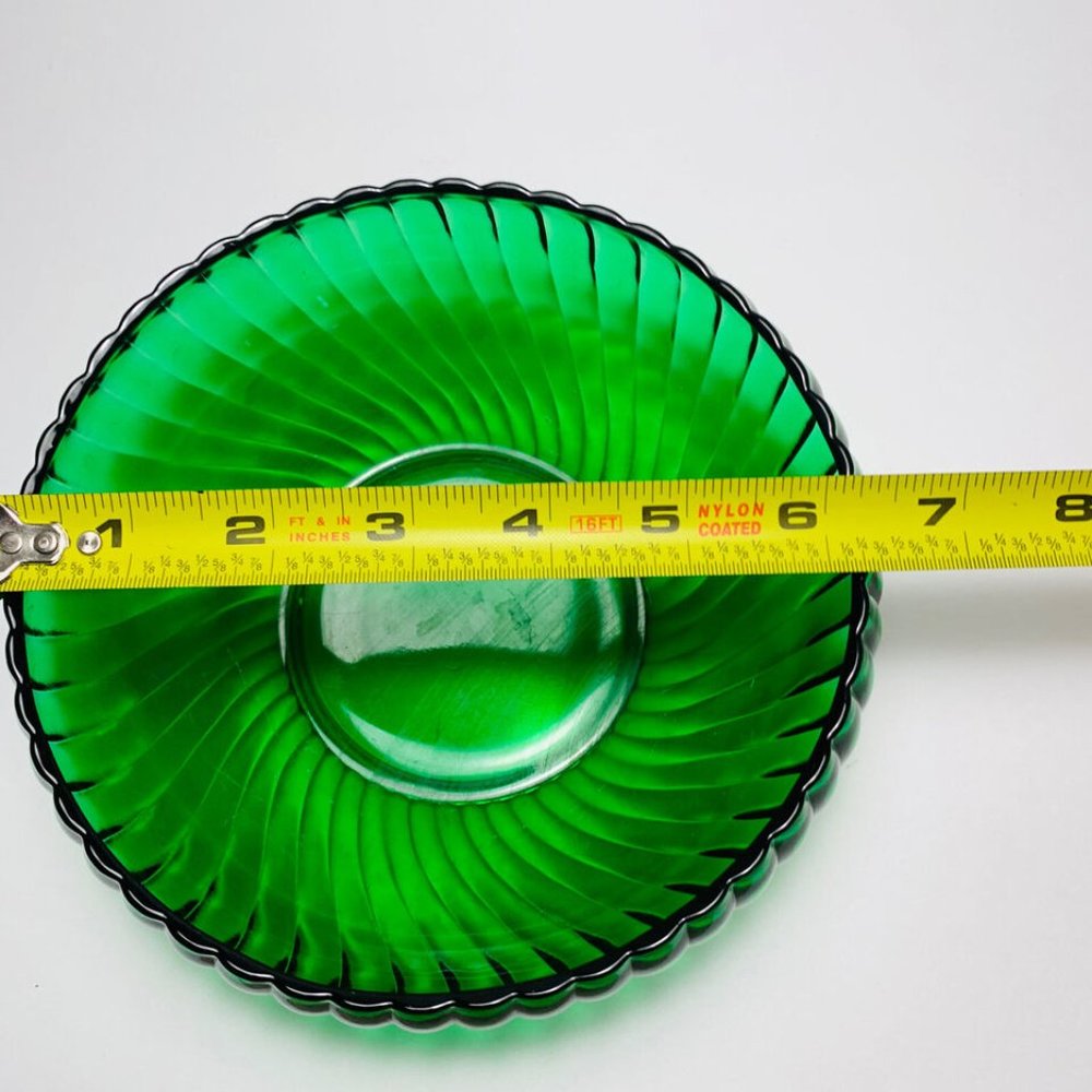 Anchor Hocking Forest Green Glass Candy Serving Bowl Swirl Pattern Vintage 6.5” - Picture 9 of 10
